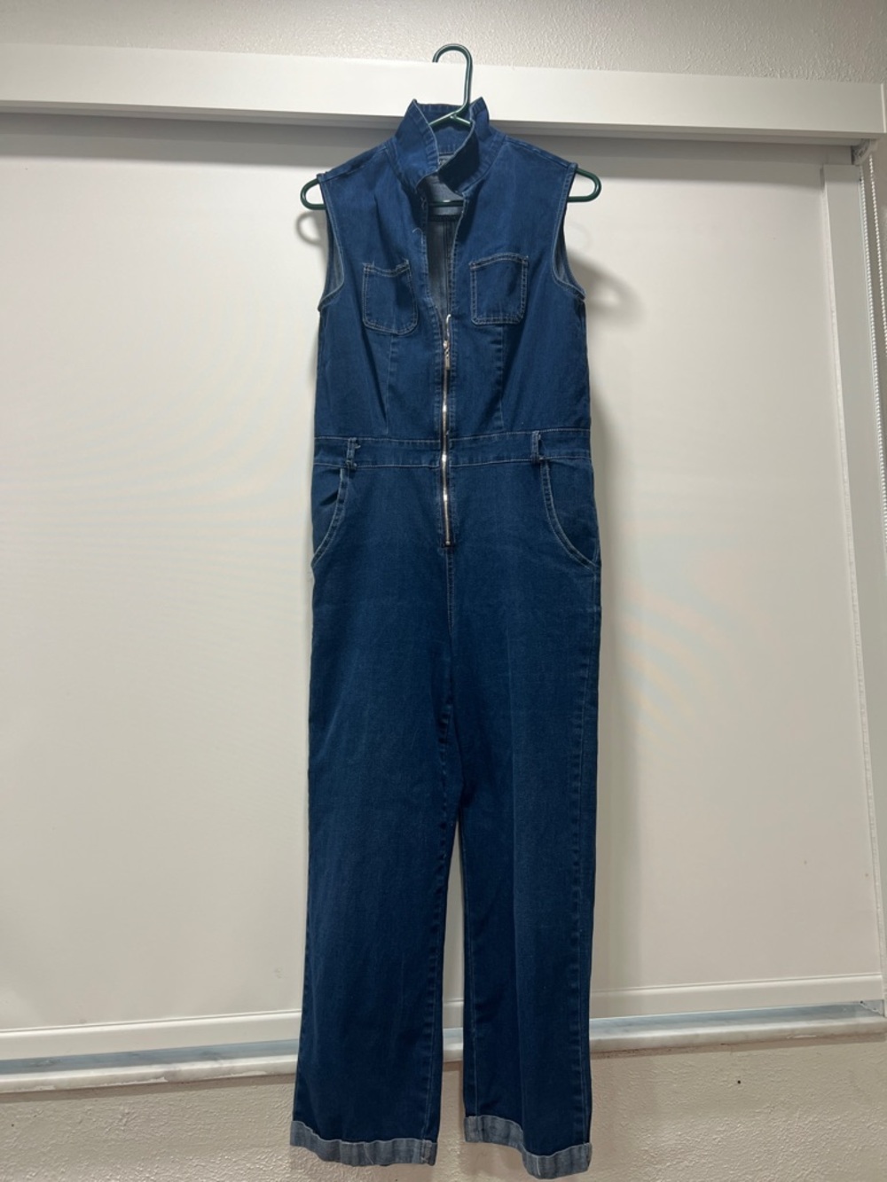 Sleeveless Denim Jumpsuit in Dark Blue